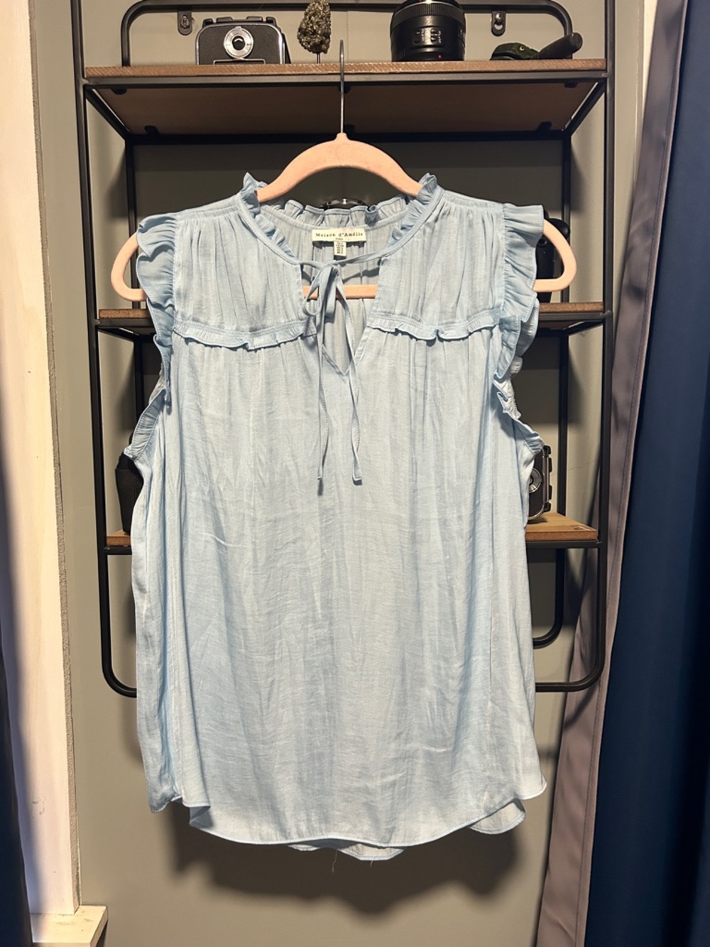 Light Blue Ruffle Tie-Front Sleeveless Camisole